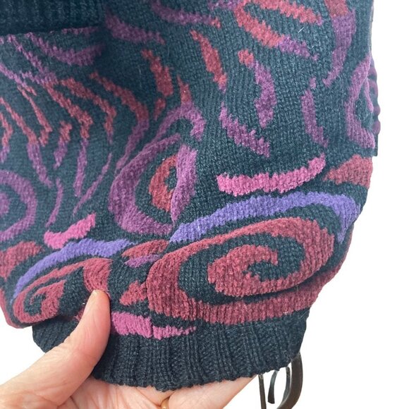 Vintage Icelandic Design Sweater Coat Cardigan Jacket Large Black Red Lined - Picture 11 of 13